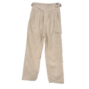 Khaki Tan High Waisted Pleated Cargo Pants Women's Wide‎ Leg Belted Trousers